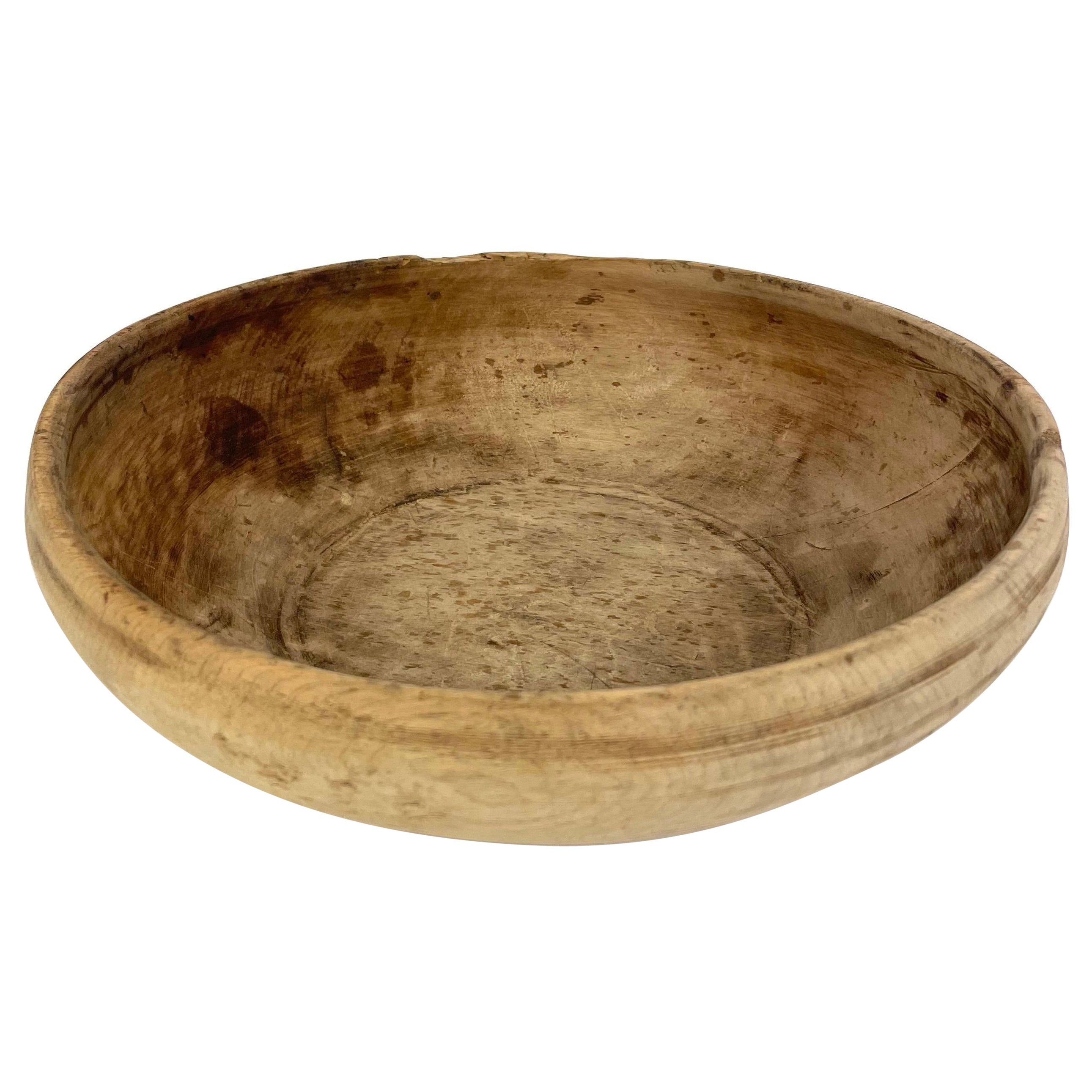 Swedish Hand-Krafted Turned 19th Century Wooden Folk Art Wooden Bowl in Pine  For Sale