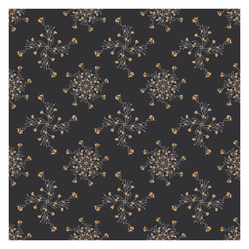 Gold Orchid Wallpaper Geometric Botanical in Slate