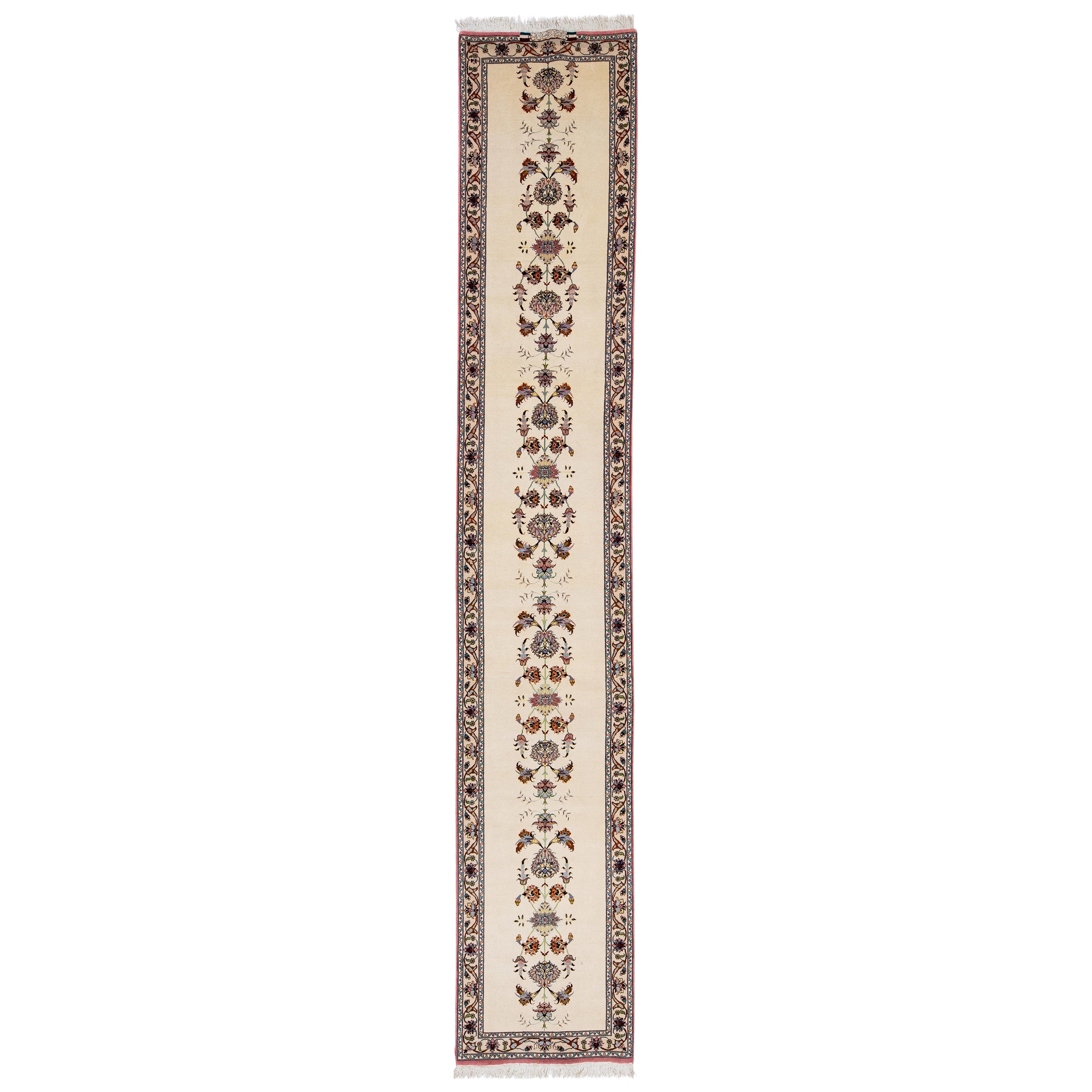 Modern  Persian Tabriz Ivory Handmade Wool Runner  For Sale
