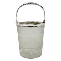 Antique English Art Deco Silver-Plate & Frosted Glass Ice Bucket, Ca 1920-1930.