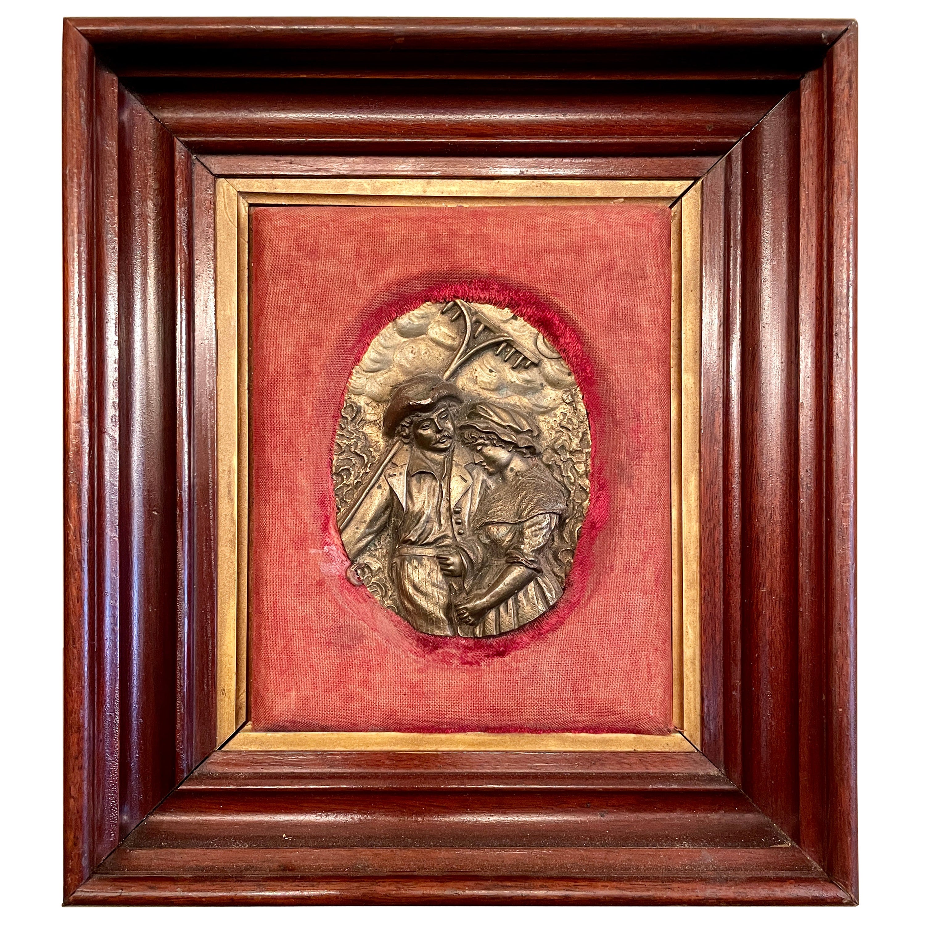 Antique French Gold Bronze "Home From the Fields" Wall Plaque, circa 1840-1850 For Sale