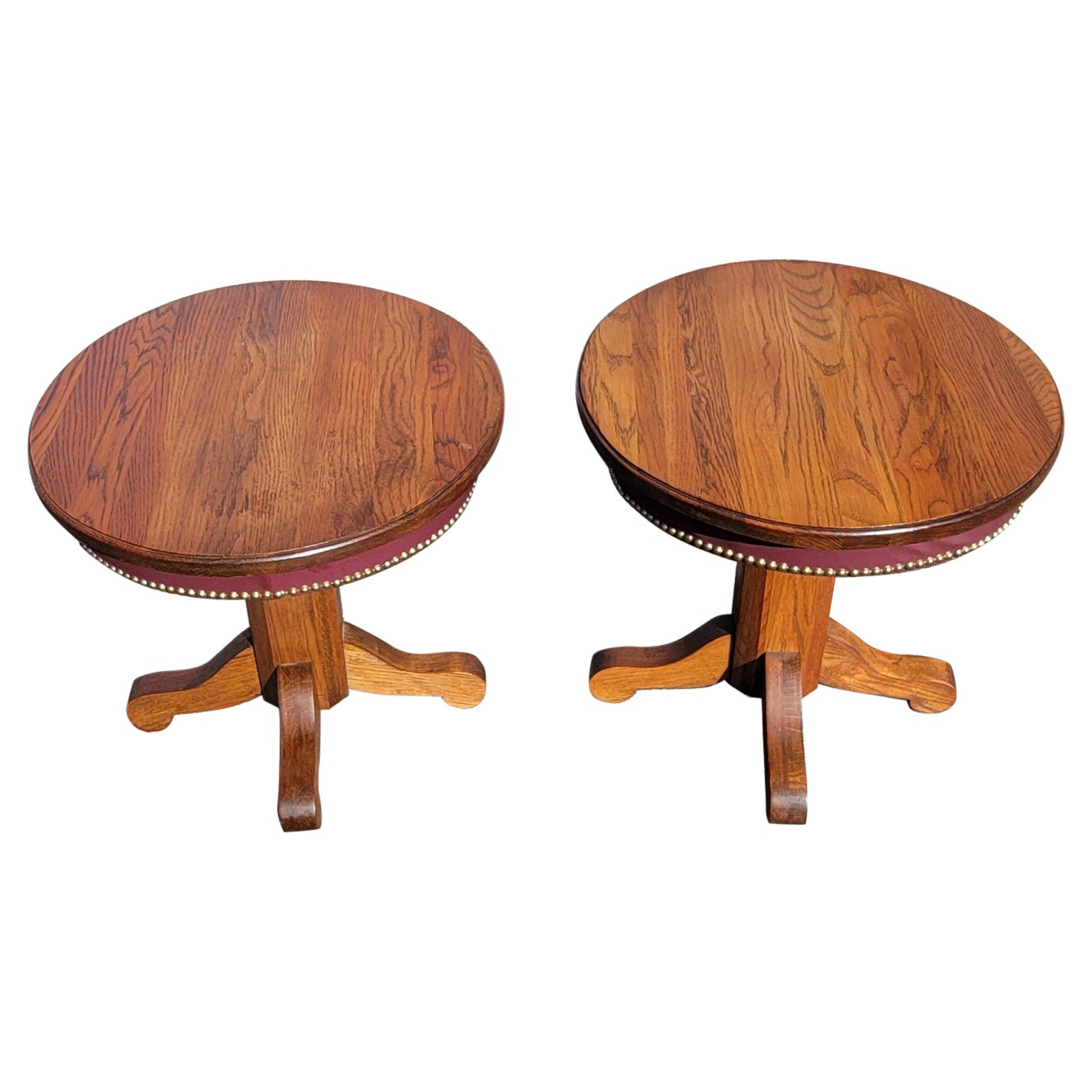 American Mission Oak Pedestal Oval Side Tables W Leatherette Nail Trim Apron