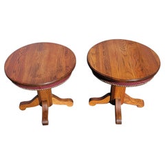 American Mission Oak Pedestal Oval Side Tables W Leatherette Nail Trim Apron