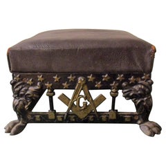 19thc Cast Iron Masonic Footstool with Square and Compass Stars and Paw Feet