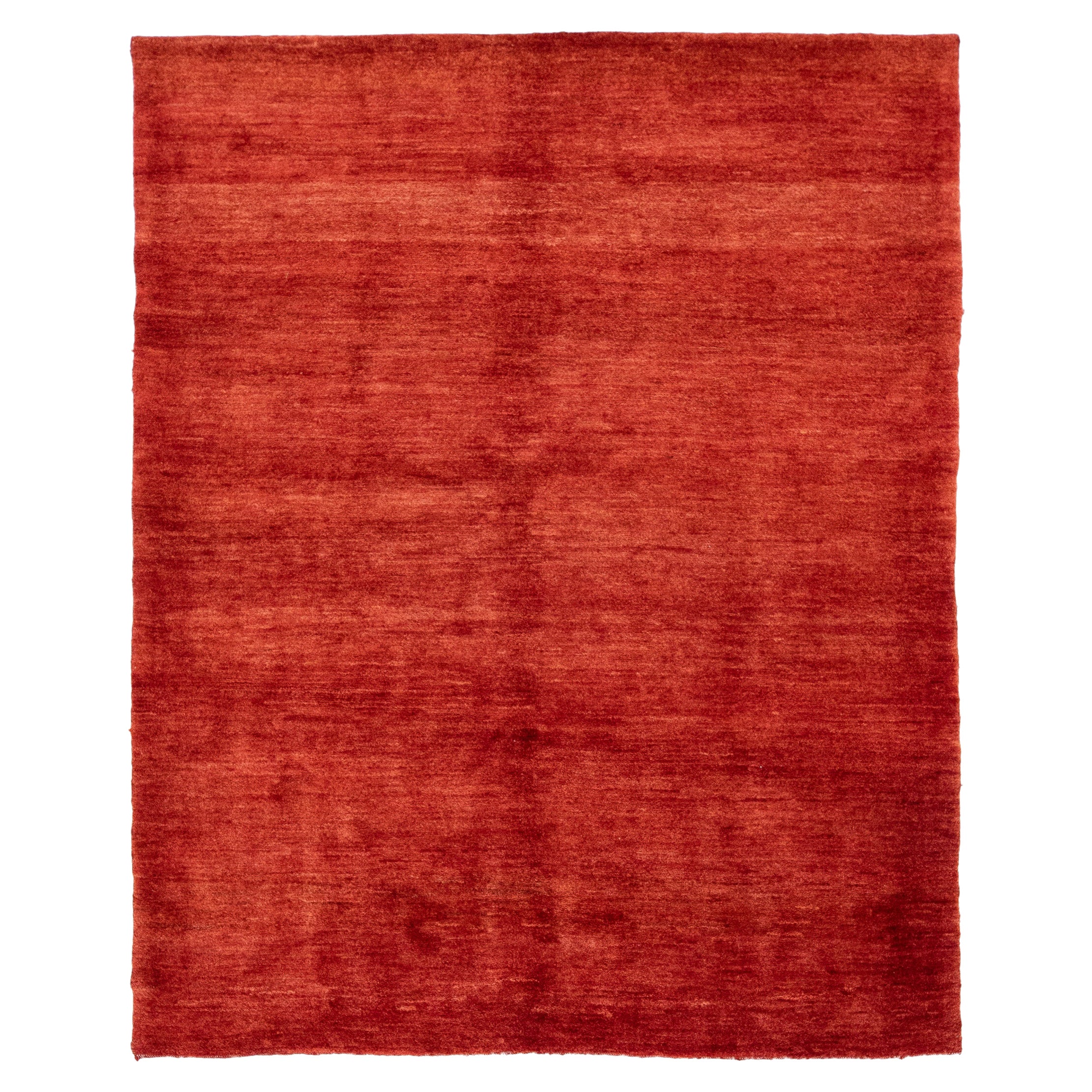  Modern Gabbeh Style Handmade Wool Rug with Solid Red-Rust Motif For Sale