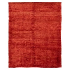  Modern Gabbeh Style Handmade Wool Rug with Solid Red-Rust Motif
