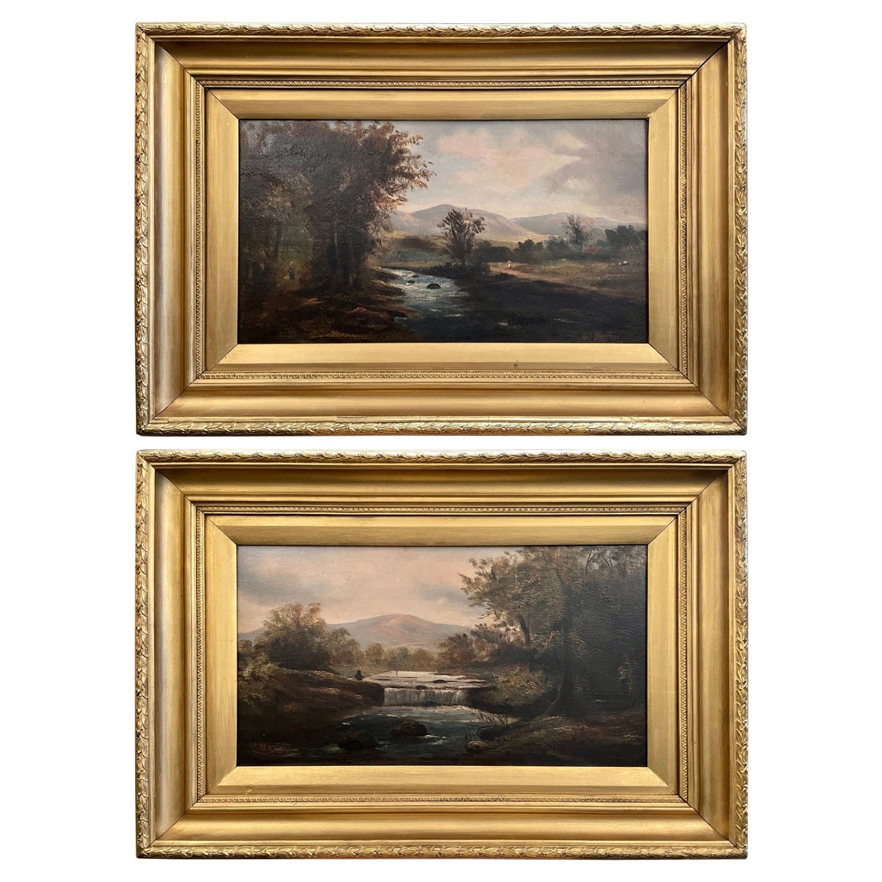 Pair 19th Century Oil Paintings on Canvas "High Mountain Rivers, " Circa 1880's