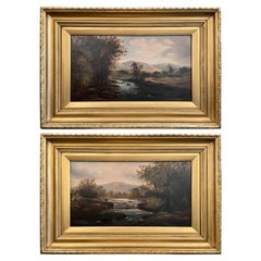 Pair 19th Century Oil Paintings on Canvas "High Mountain Rivers," Circa 1880's