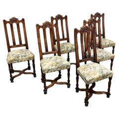 Ensemble de 6 chaises de salle à manger anciennes Louis XIV en liège