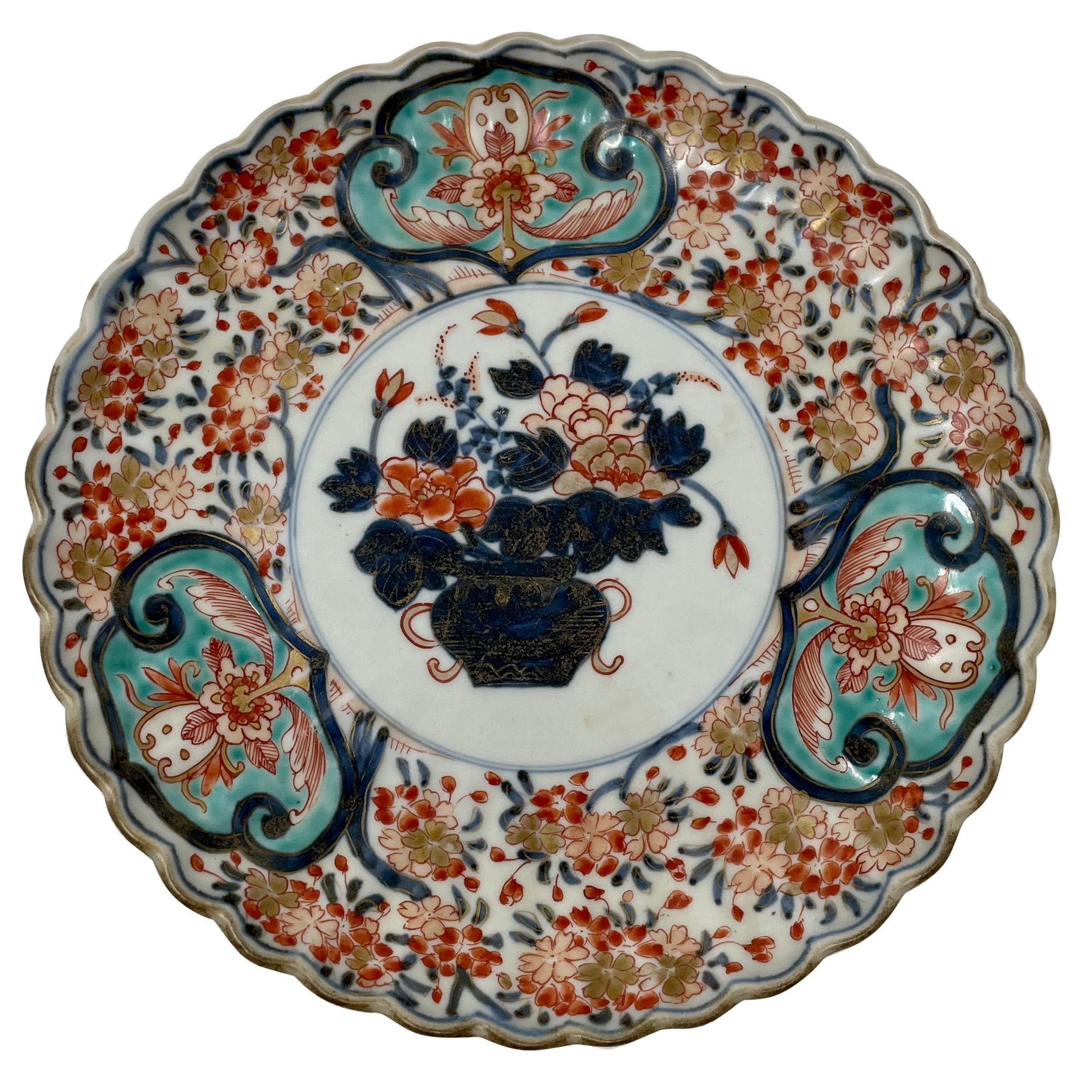 Antique plat festonn en porcelaine japonaise Imari du 19me sicle, vers 1880