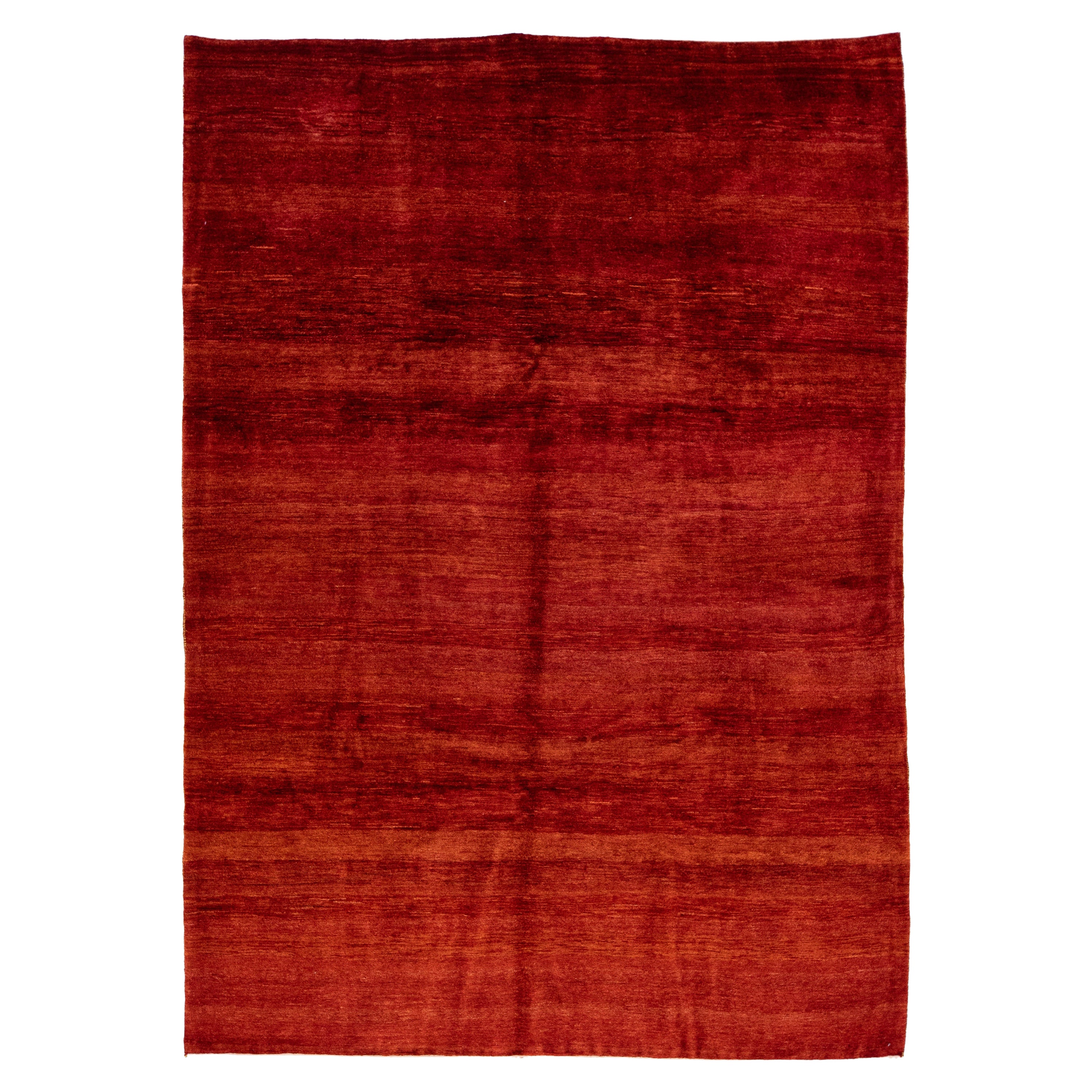  Solid Red Modern Gabbeh Style Handmade Room Size Wool Rug For Sale