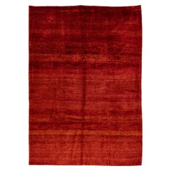 Solid Red Modern Gabbeh Style Handmade Room Size Wool Rug
