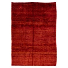  Solid Red Modern Gabbeh Style Handmade Room Size Wool Rug