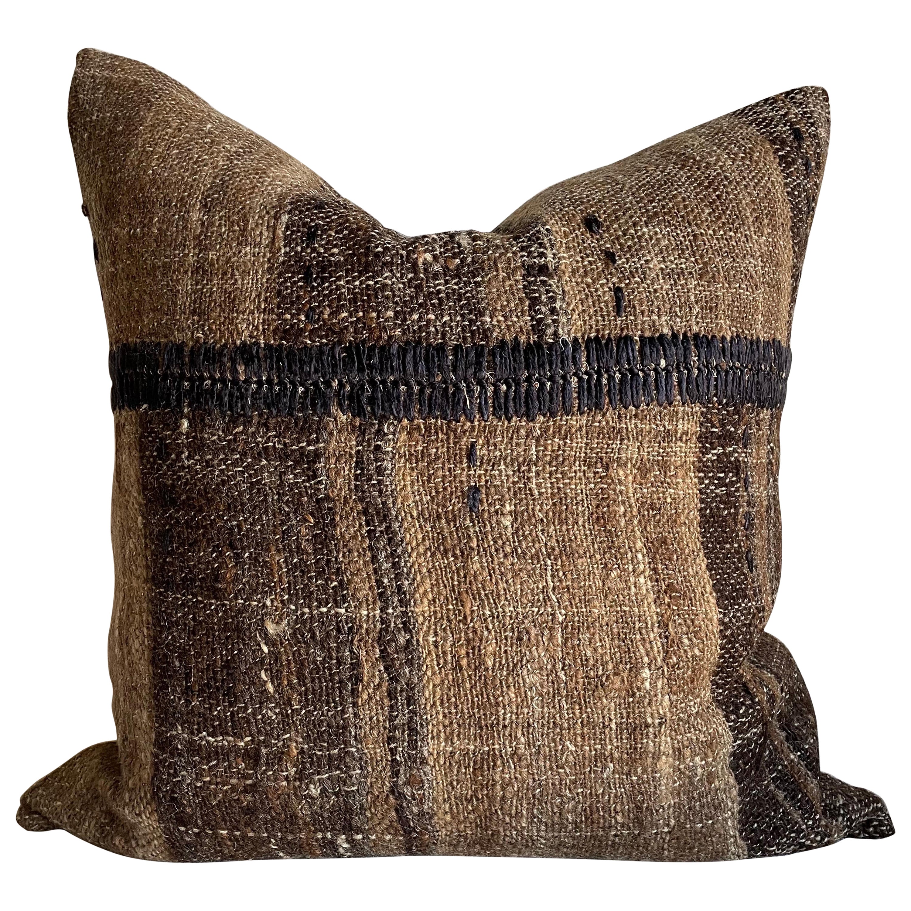 Custom Made Linen and Wool Accent Pillow in Warm Neutral Browns with