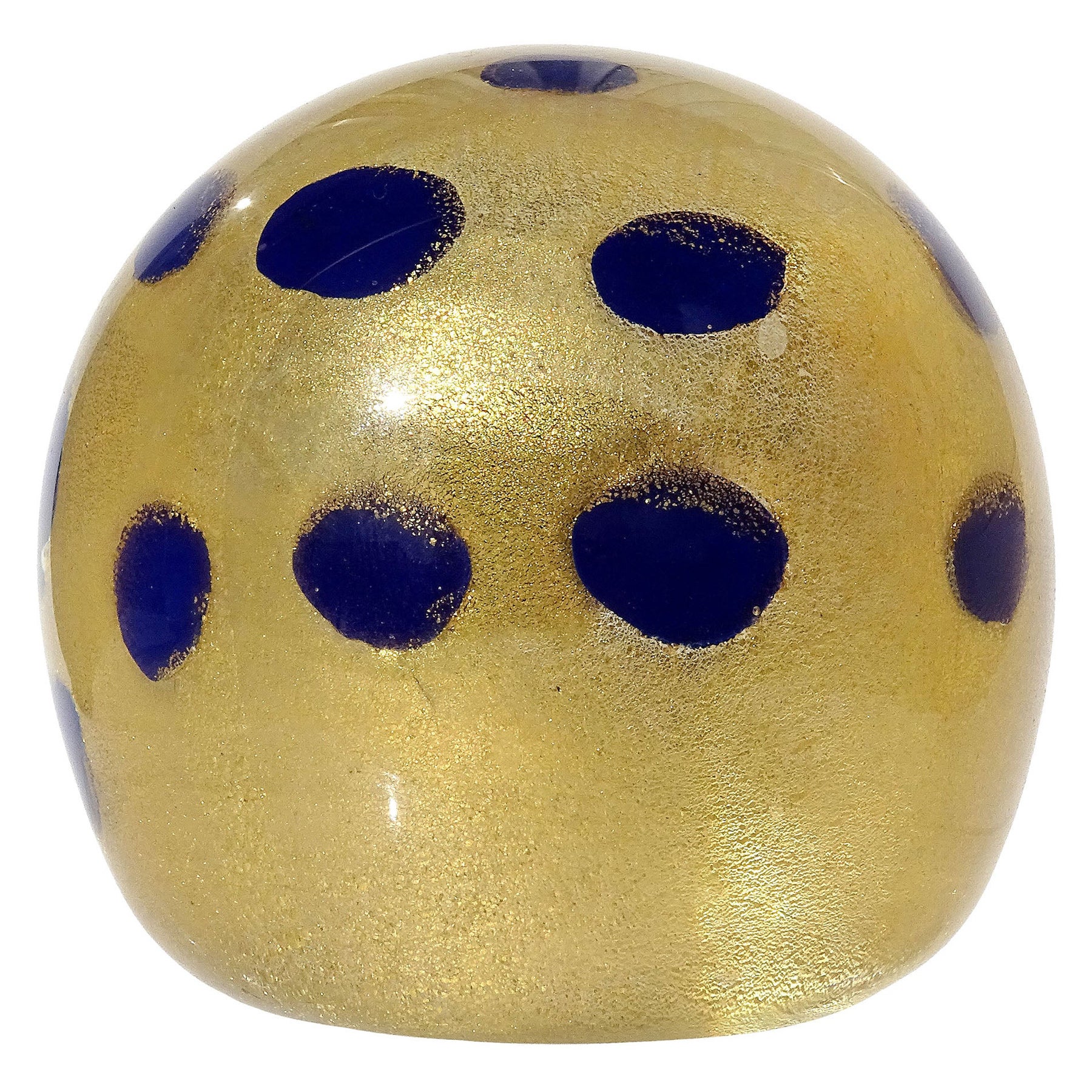 Barovier Toso Murano Cobalt Blue Gold Flecks Italian Art Glass Paperweight