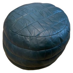 Retro De Sede British Racing Green Patchwork Leather Pouf, Ottoman, DeSede Switzerland