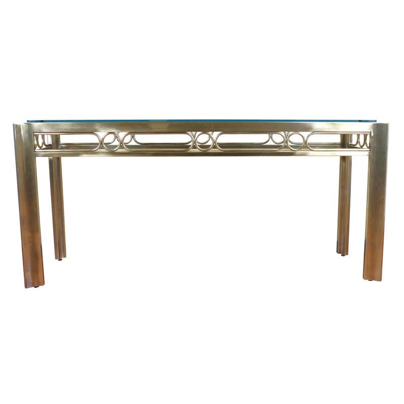 Mastercraft Brass Greek key Long Console Table at 1stDibs
