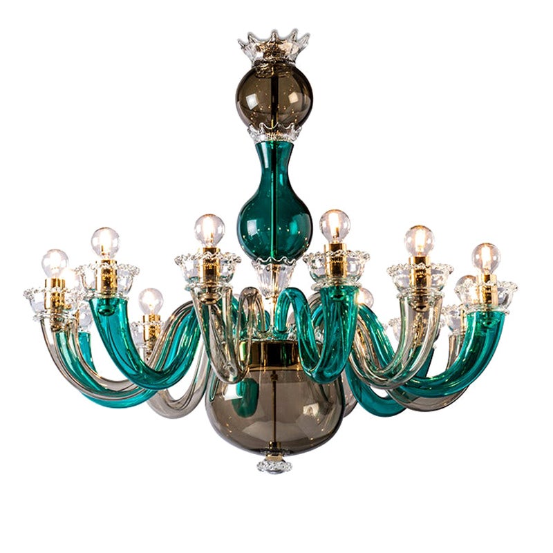 21st Century Gio Ponti 99.81 12-Light Chandeliers in Green / Grey For Sale