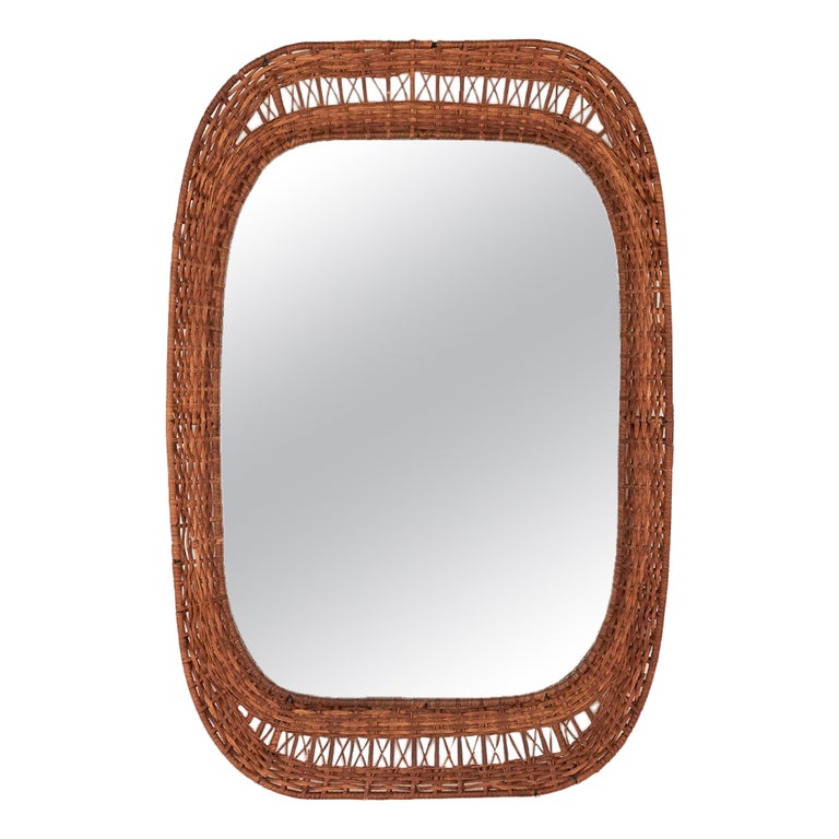 Large Italian Woven Wicker Mirror For Sale at 1stDibs