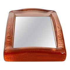 Retro Small Mirror in Pink Glass, Table Mirror, Italy 1960