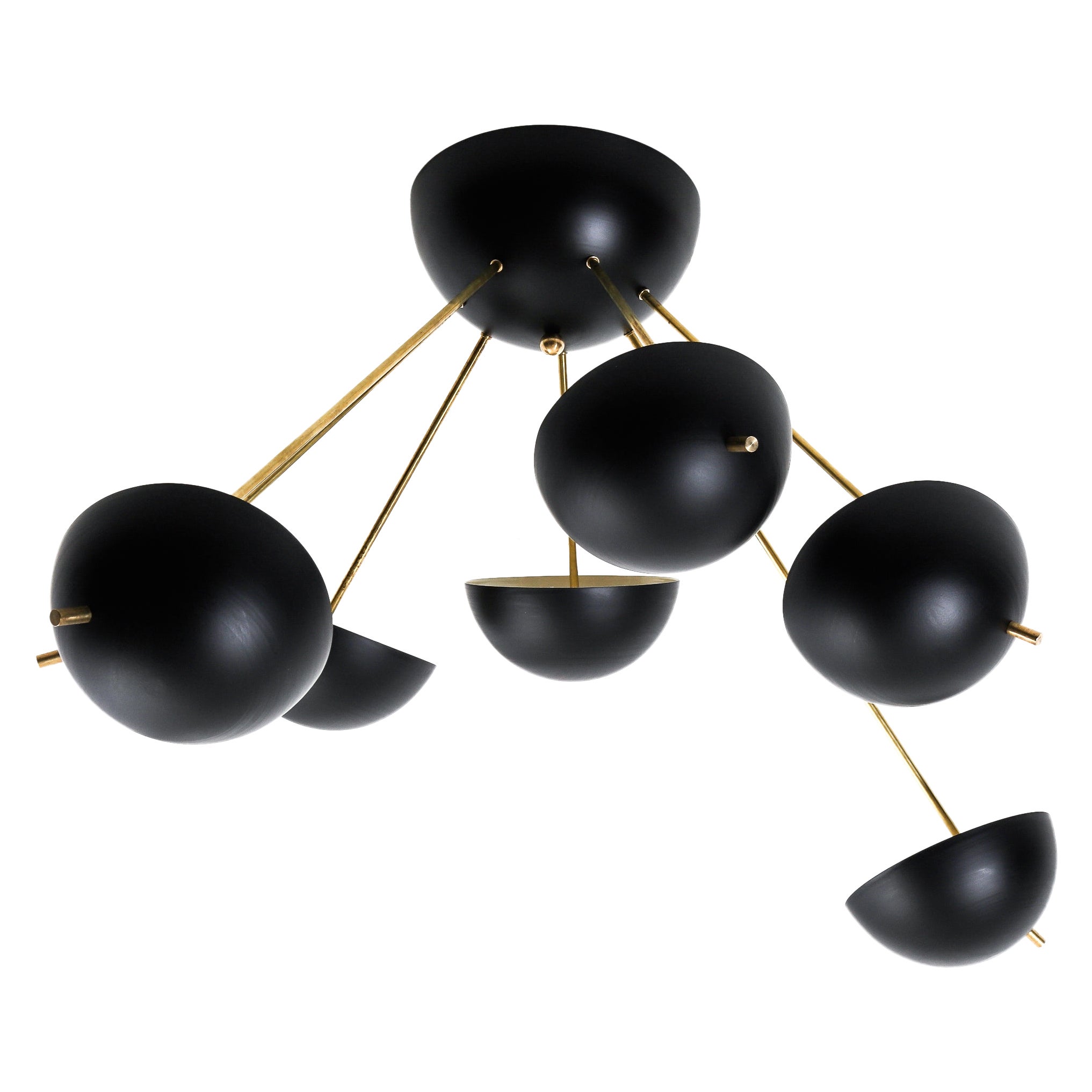 Italian Sputnik Ceiling Lamp Gino Sarfatti 50s Stilnovo Style in Brass & Black For Sale