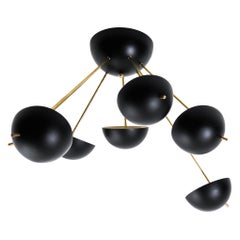Retro Italian Sputnik Ceiling Lamp Gino Sarfatti 50s Stilnovo Style in Brass & Black