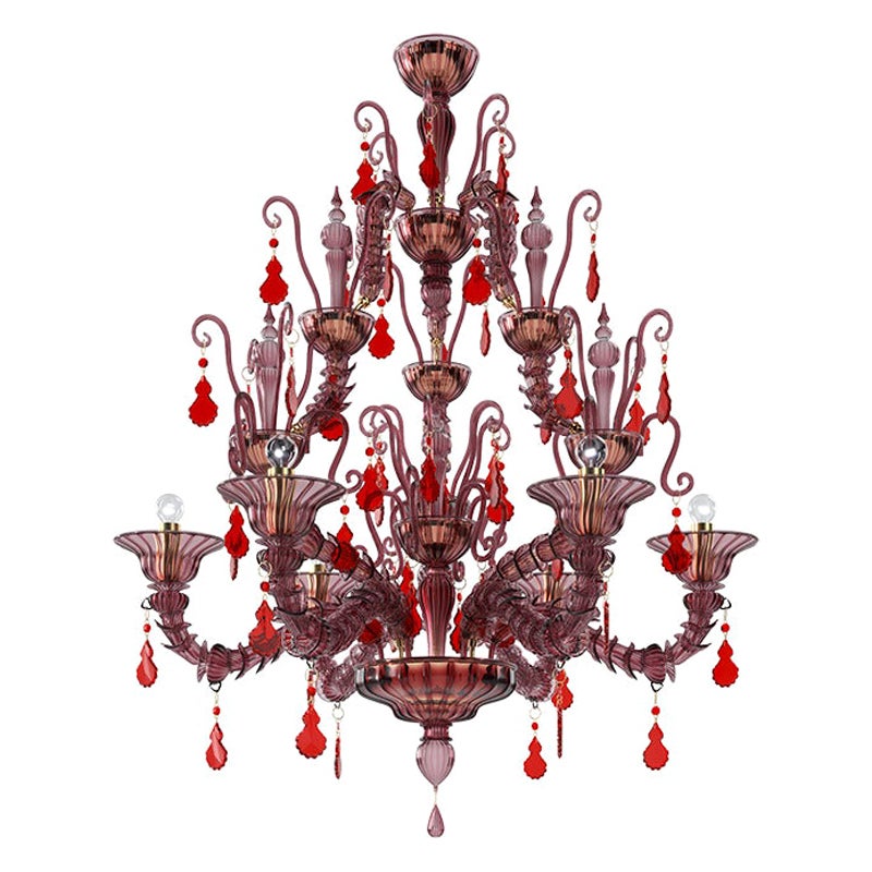 21st Century Diamantei Small Chandeliers in Améthyste / Red by Venini For Sale