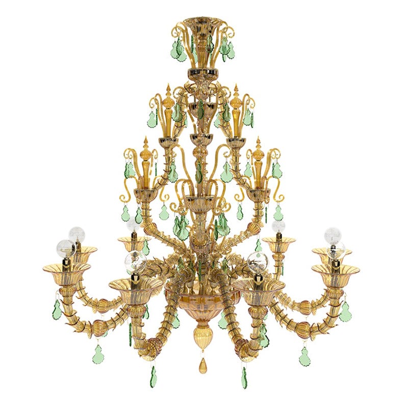 21st Century Diamantei Small Chandeliers in Amber Yellow/Grass Green by Venini