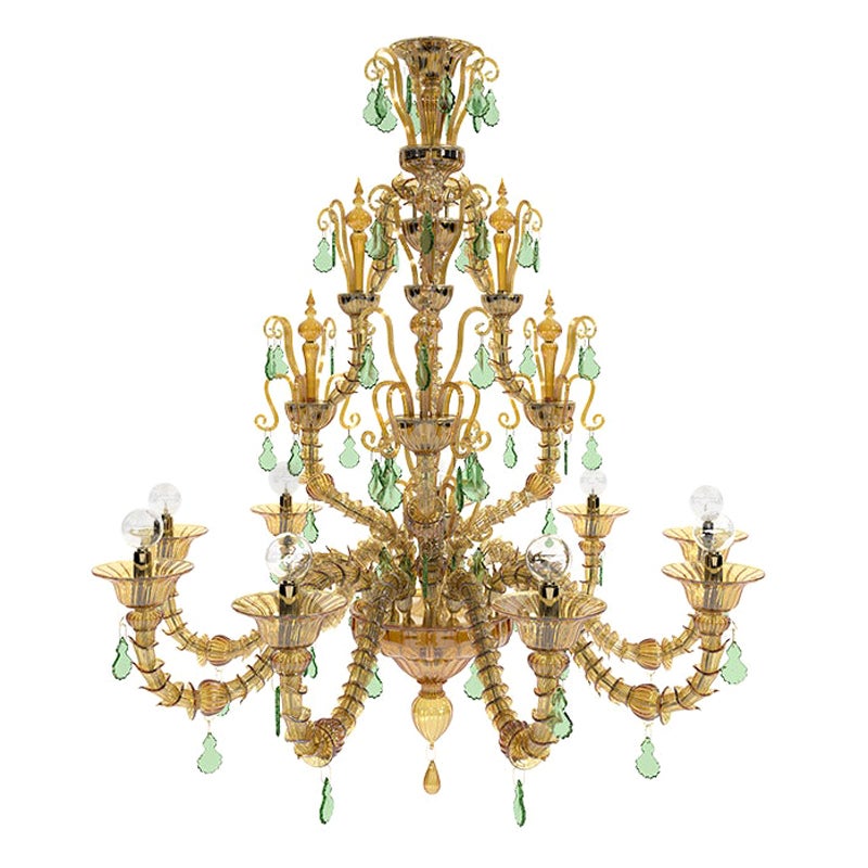 21st Century Diamantei Medium Chandeliers in Amber Yellow/Grass Green by Venini