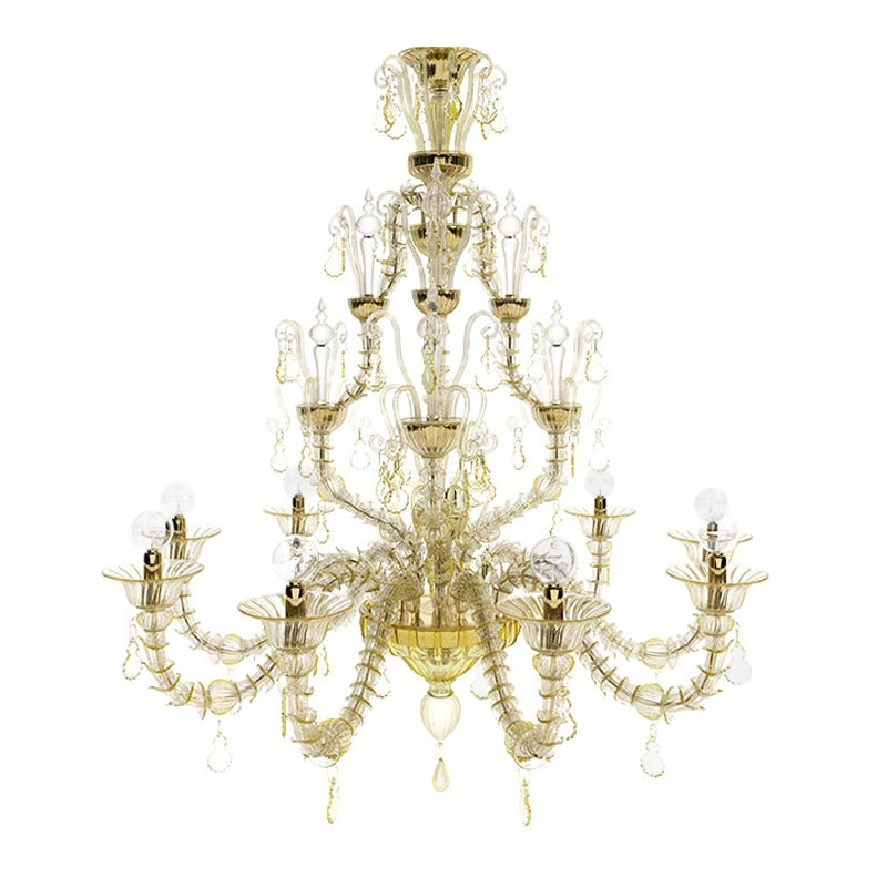 21st Century Diamantei Medium Chandeliers in Gold Leaf Crystal/Crystal by Venini For Sale
