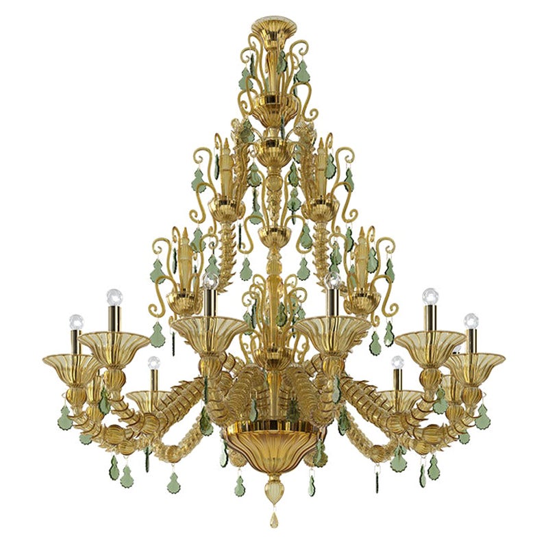 21st Century Diamantei Large Chandeliers in Amber Yellow/Grass Green by Venini For Sale