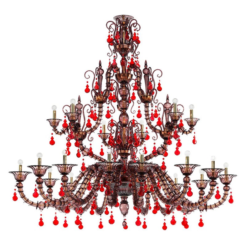 21st Century Diamantei Extra Large Chandeliers in Améthyste/Red by Venini For Sale