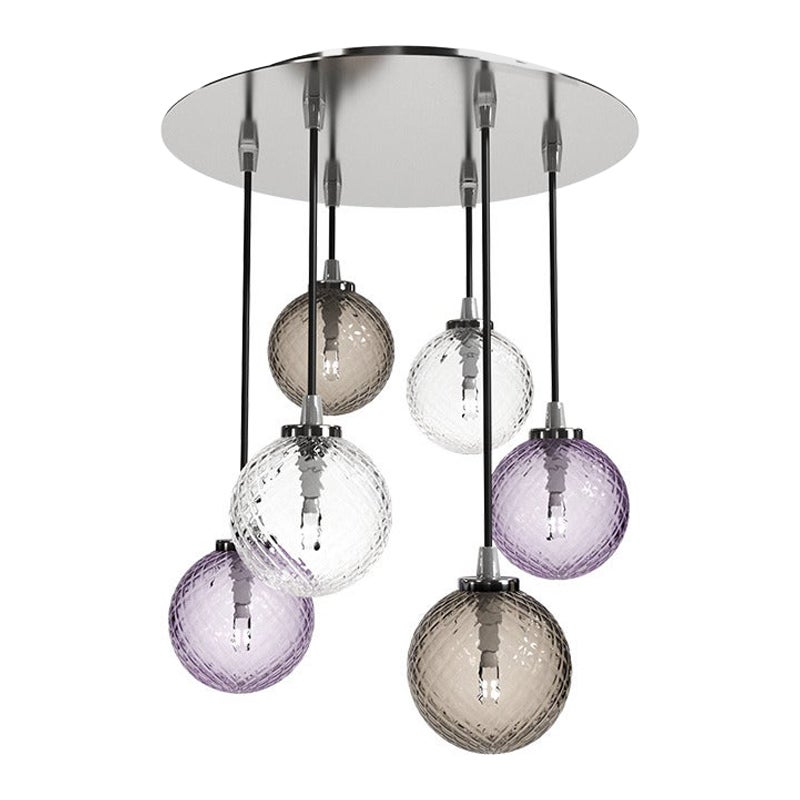 Lampe à suspension Balloton du 21e siècle en cristal/gris/indigo