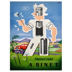 Vintage Mid-Century Andre Giroux ABC Poster for A. Binet Auto Parts Productions