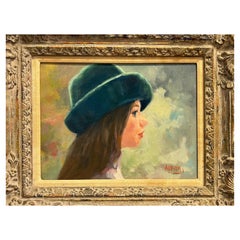 Vintage Philippe Alfieri Oil Painting of Girl with Hat