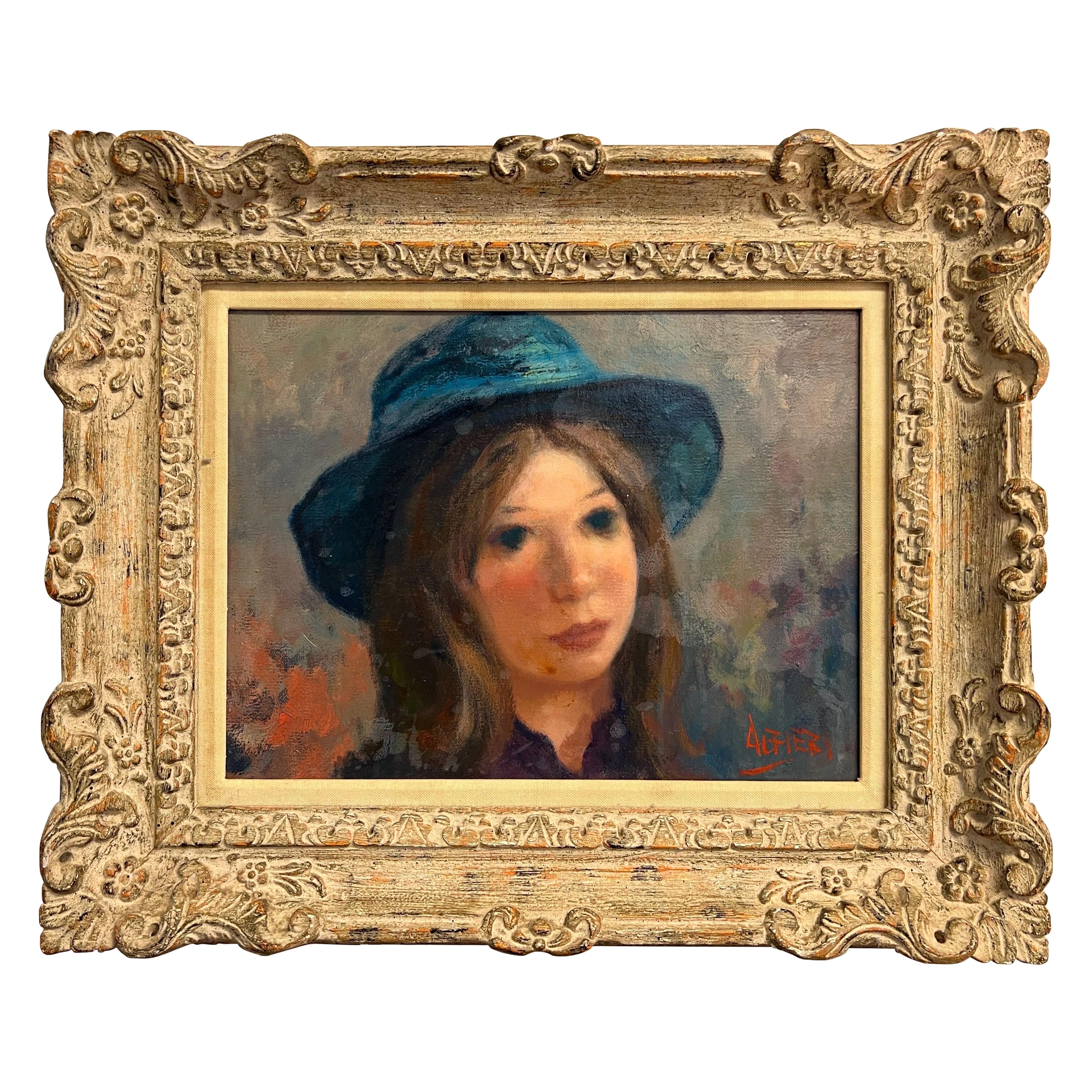 Philippe Alfieri Oil Painting of Young Girl with Hat