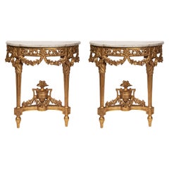 Antique Pair of Giltwood Console Louis XVI Style