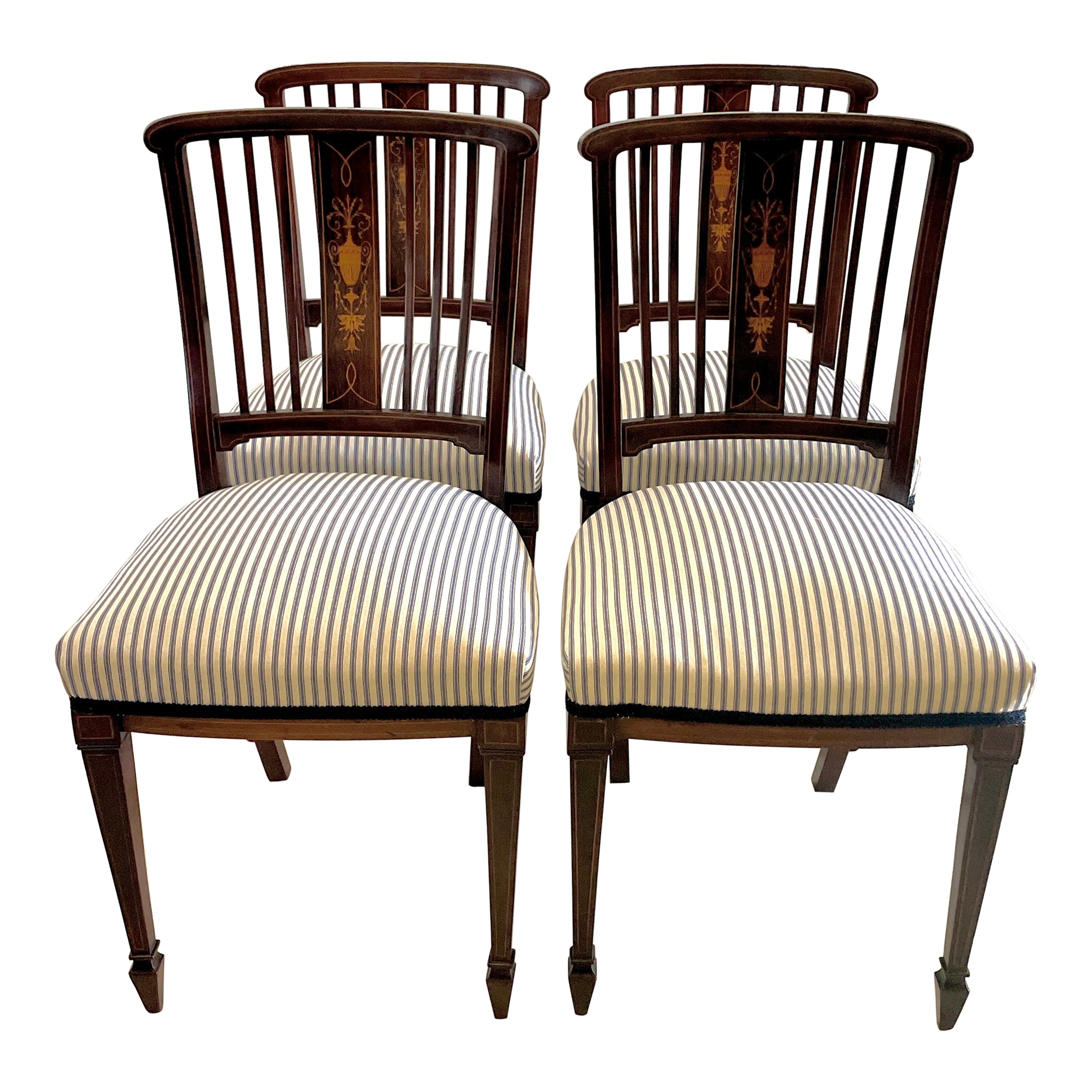 Set of 4 Antique Edwardian Quality Mahogany Inlaid Dining Chairs For Sale
