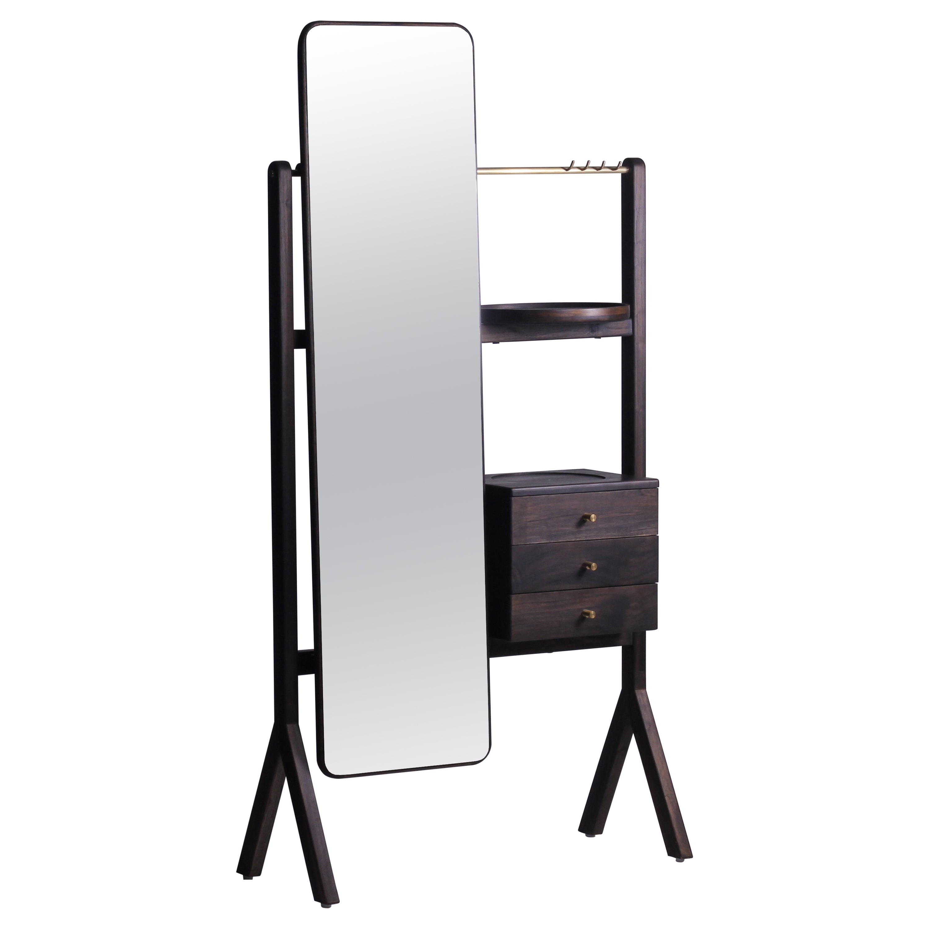 Cleopatra Modern Vanity Dressing Table unit in Solid Oak with Mirror & Brass