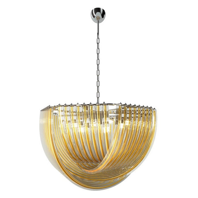 21st Century Triedri Large Chandeliers in Amber Yellow/Crystal by