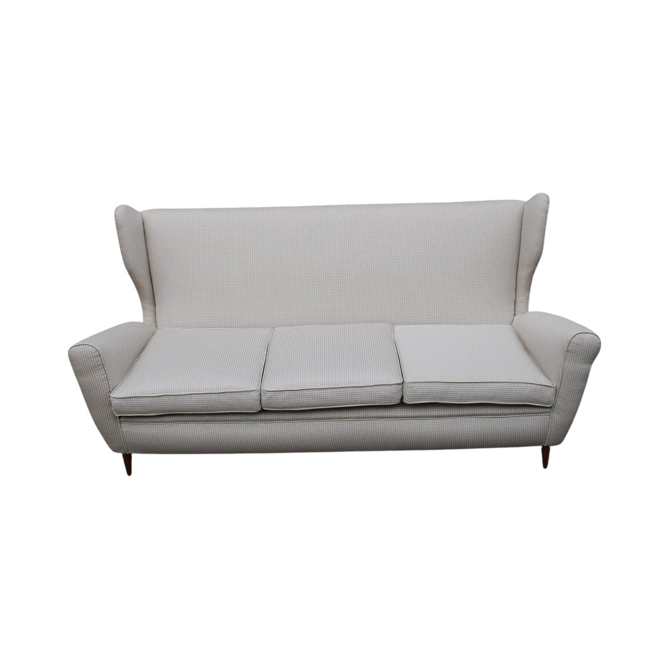 Stile Paolo Buffa Mid-century Italian Sofà schienale alto 1950s Chanel tessut