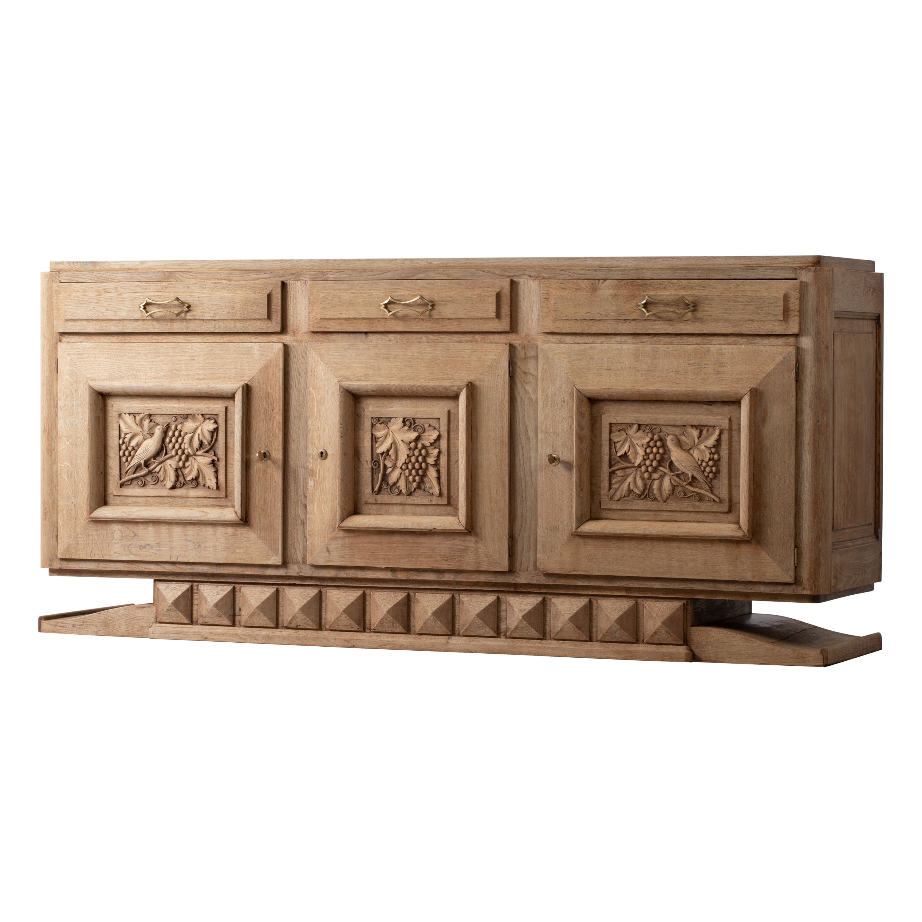 Sculptural French Solid Oak Credenza, 1940s For Sale