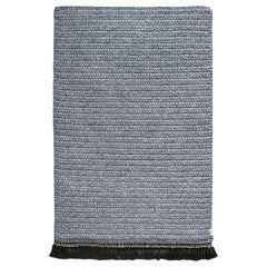 Handmade Crochet Thick Rug 120x200 cm in Blue Grey Colors with Grey Tassels