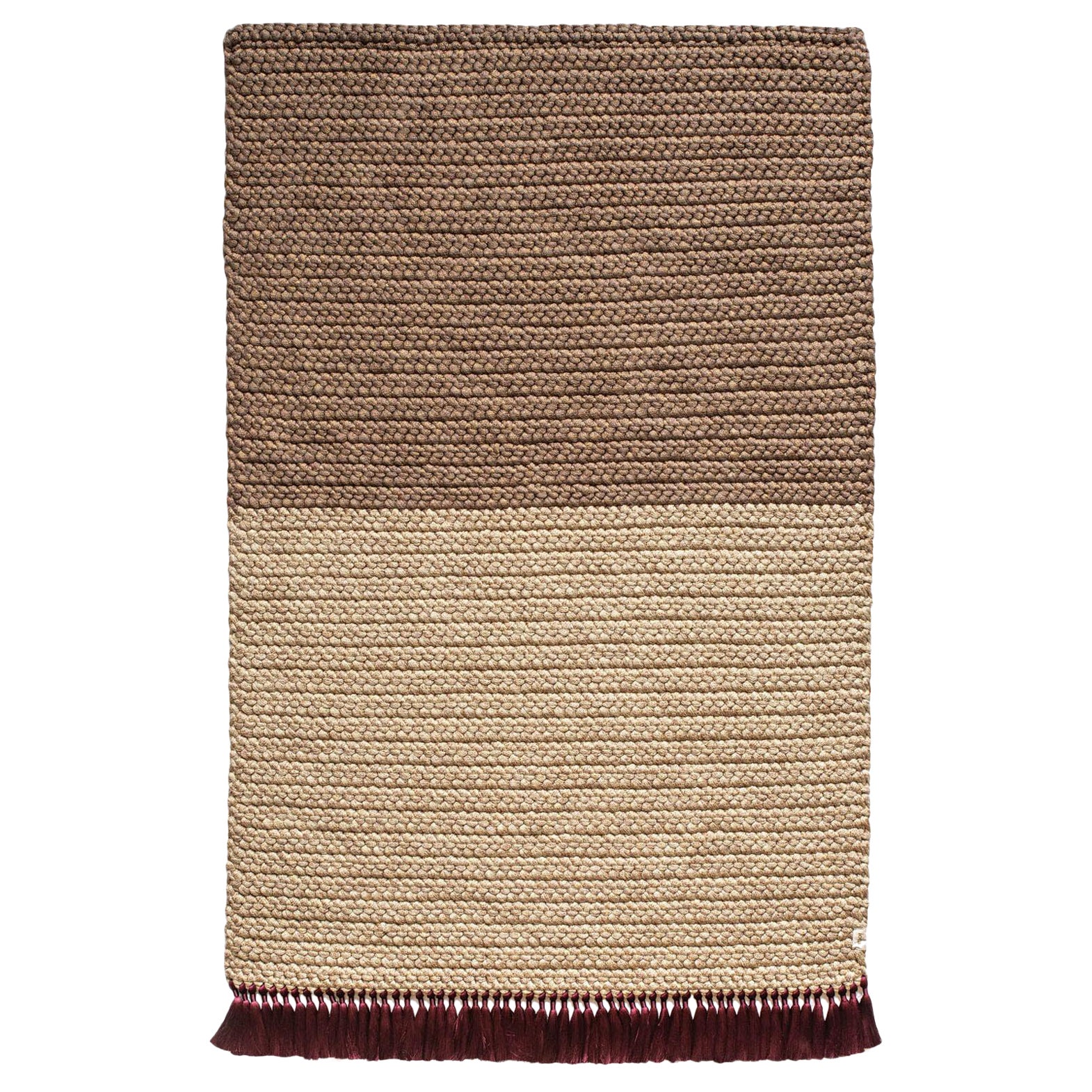 Handmade Crochet Two-Tone Rug 120x200 cm in Beige Brown Colors With Tassles