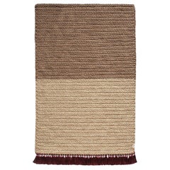 Handmade Crochet Two-Tone Rug 120x200 cm in Beige Brown Colors With Tassles