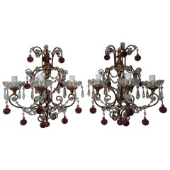 Grandes candelabros barrocos franceses de Murano con gotas de amatista c 1900