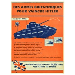 Original Vintage World War Two Poster British Weapons To Defeat Hitler WWII Tank