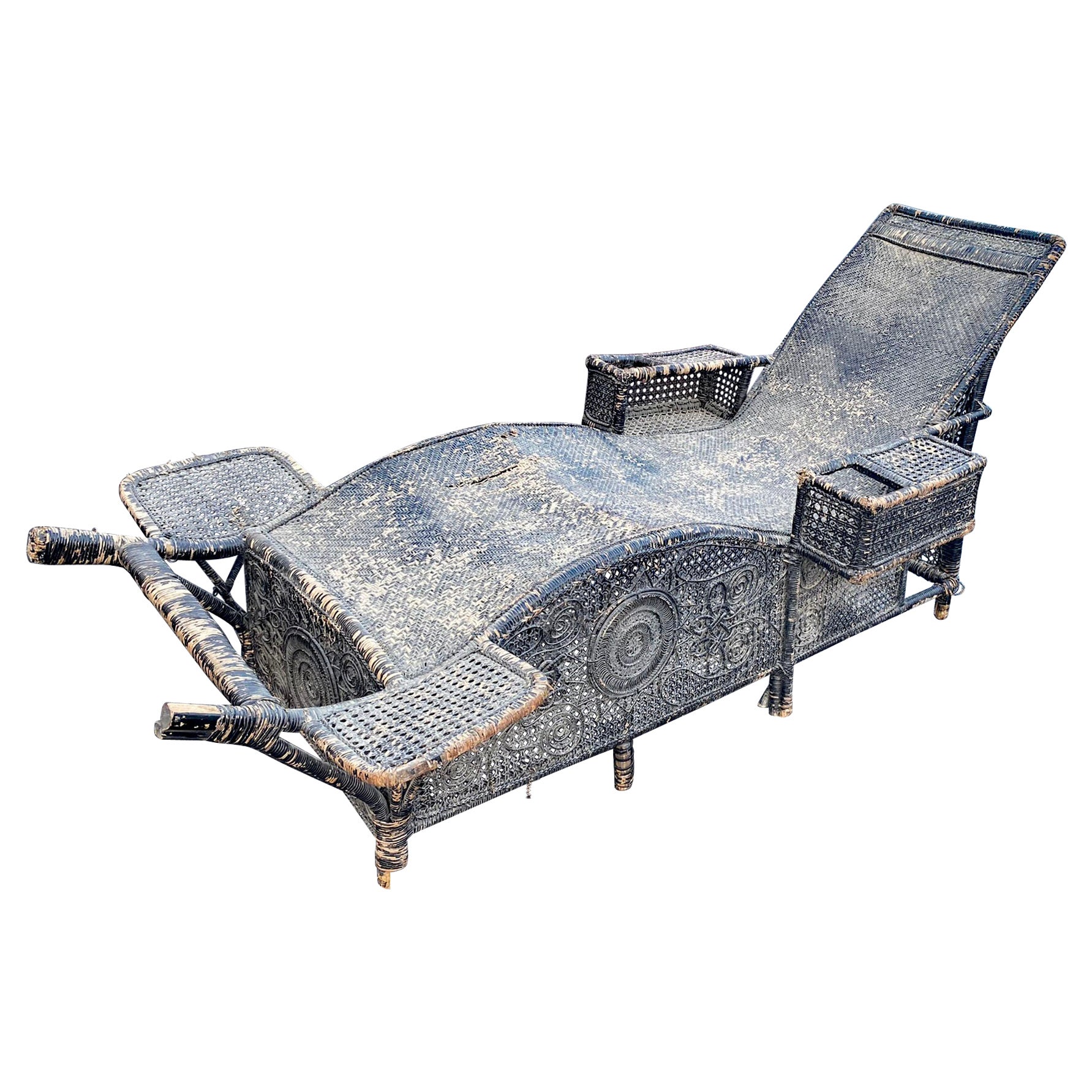 Rare and Original Rattan Lounge Chair, Napoleon III Period For Sale