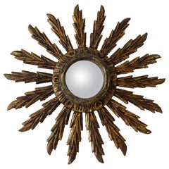 Italienischer vergoldeter Sonnenschliff-Spiegel mit Sternschliff, um 1920