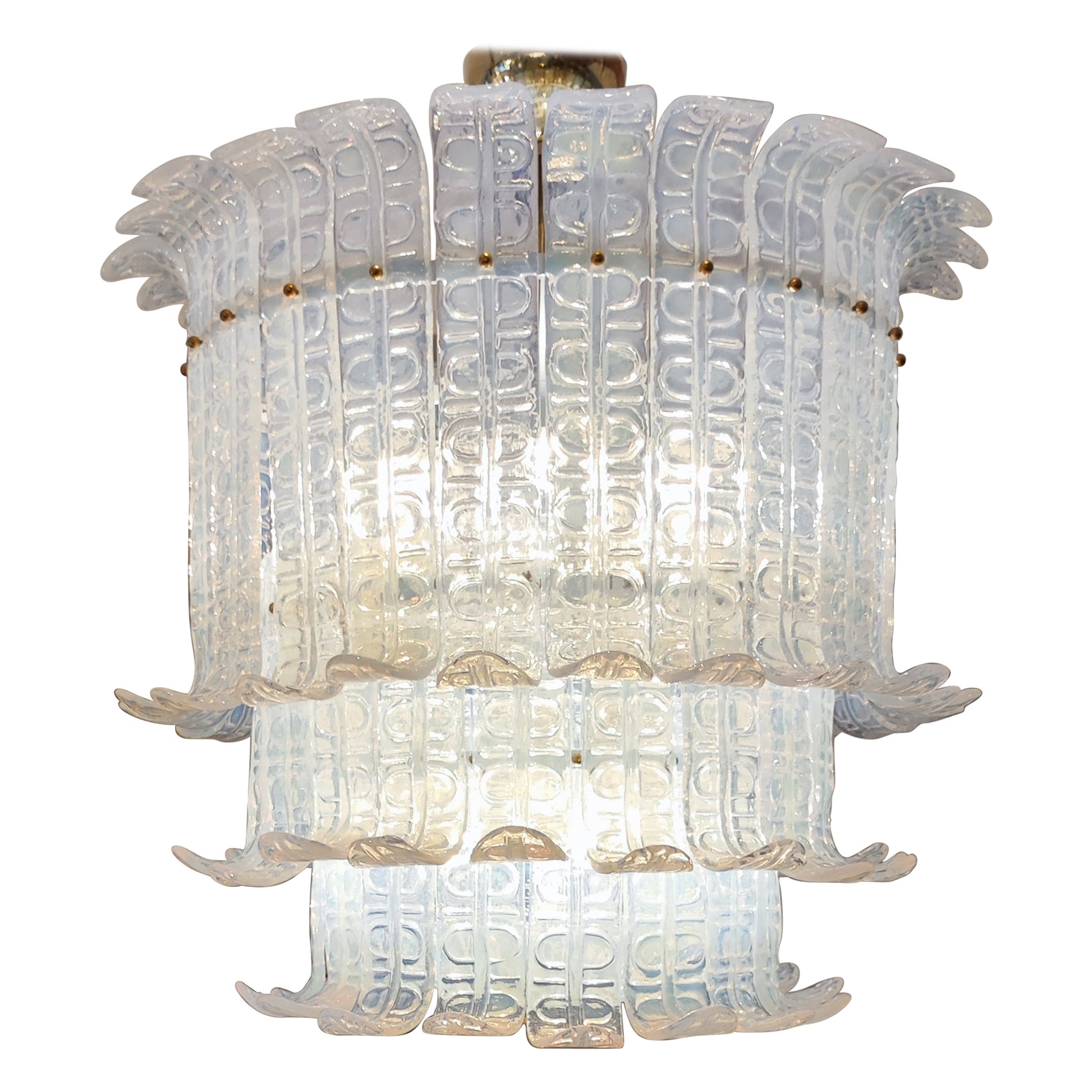 Murano Bluish Opalescent Glass Chandelier